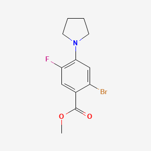 molecular formula C12H13BrFNO2 B8213329 Methyl 2-bromo-5-fluoro-4-(pyrrolidin-1-yl)benzoate 