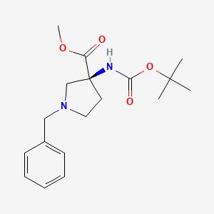 molecular formula C18H26N2O4 B8217506 Methyl (3S)-1-benzyl-3-[(2-methylpropan-2-yl)oxycarbonylamino]pyrrolidine-3-carboxylate 