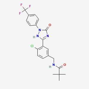 molecular formula C21H20ClF3N4O2 B8217966 N-[[4-chloro-3-[3-oxo-2-[4-(trifluoromethyl)phenyl]-1H-1,2,4-triazol-5-yl]phenyl]methyl]-2,2-dimethylpropanamide 