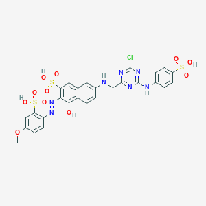 molecular formula C27H22ClN7O11S3 B082223 7-((4-Chloro-6-((4-sulphophenyl)amino)-1,3,5-triazin-2-yl)methylamino)-4-hydroxy-3-((4-methoxy-2-sulphophenyl)azo)naphthalene-2-sulphonic acid CAS No. 14408-24-3