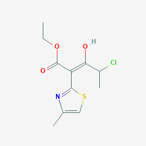 molecular formula C11H14ClNO3S B8222408 Ethyl4-chloro-3-hydroxy-2-(4-methyl-1,3-thiazol-2-yl)pent-2-enoate 