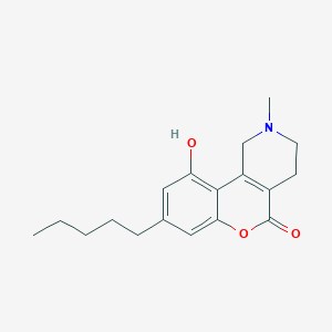 molecular formula C18H23NO3 B082232 5H-(1)Benzopyrano(4,3-c)pyrid-5-one, 1,2,3,4-tetrahydro-10-hydroxy-2-methyl-8-pentyl- CAS No. 10344-38-4