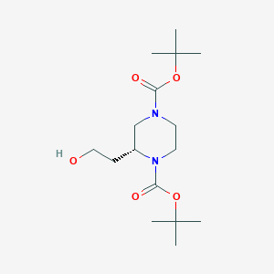molecular formula C16H30N2O5 B8228114 Di-tert-butyl (R)-2-(2-hydroxyethyl)piperazine-1,4-dicarboxylate 