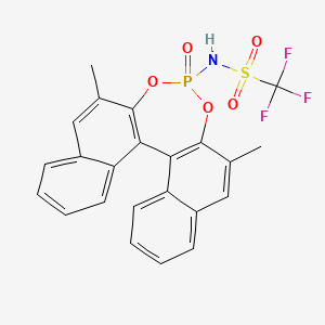 molecular formula C23H17F3NO5PS B8229426 N-(10,16-dimethyl-13-oxo-12,14-dioxa-13λ5-phosphapentacyclo[13.8.0.02,11.03,8.018,23]tricosa-1(15),2(11),3,5,7,9,16,18,20,22-decaen-13-yl)-1,1,1-trifluoromethanesulfonamide 