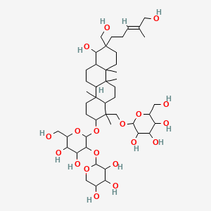 2-[[2-[4,5-dihydroxy-6-(hydroxymethyl)-3-(3,4,5-trihydroxyoxan-2-yl)oxyoxan-2-yl]oxy-7-hydroxy-8-(hydroxymethyl)-8-[(E)-5-hydroxy-4-methylpent-3-enyl]-1,4a,10a,10b-tetramethyl-3,4,4b,5,6,6a,7,9,10,11,12,12a-dodecahydro-2H-chrysen-1-yl]methoxy]-6-(hydroxymethyl)oxane-3,4,5-triol