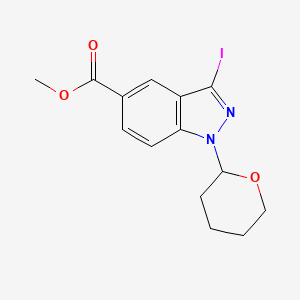 molecular formula C14H15IN2O3 B8232245 methyl 3-iodo-1-(oxan-2-yl)indazole-5-carboxylate 
