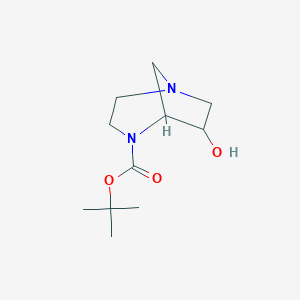 molecular formula C11H20N2O3 B8232415 Racemic-(5R,6R)-Tert-Butyl 6-Hydroxy-1,4-Diazabicyclo[3.2.1]Octane-4-Carboxylate 