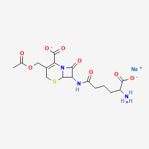 molecular formula C16H20N3NaO8S B8232458 Sodium;3-(acetyloxymethyl)-7-[(5-azaniumyl-5-carboxylatopentanoyl)amino]-8-oxo-5-thia-1-azabicyclo[4.2.0]oct-2-ene-2-carboxylate 