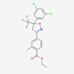 molecular formula C20H16Cl2F3NO3 B8234363 Ethyl 4-(5-(3,5-dichlorophenyl)-5-(trifluoromethyl)-4,5-dihydroisoxazol-3-yl)-2-methylbenzoate 