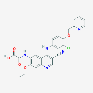 molecular formula C26H20ClN5O5 B8237846 2-((4-((3-CHLORO-4-(PYRIDIN-2-YLMETHOXY)PHENYL)AMINO)-3-CYANO-7-ETHOXYQUINOLIN-6-YL)AMINO)-2-OXOACETIC ACID CAS No. 1144516-13-1