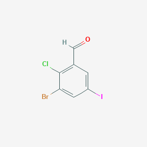 molecular formula C7H3BrClIO B8240471 3-Bromo-2-chloro-5-iodobenzaldehyde 