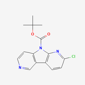 molecular formula C15H14ClN3O2 B8241518 tert-butyl 11-chloro-4,8,10-triazatricyclo[7.4.0.02,7]trideca-1(9),2(7),3,5,10,12-hexaene-8-carboxylate 