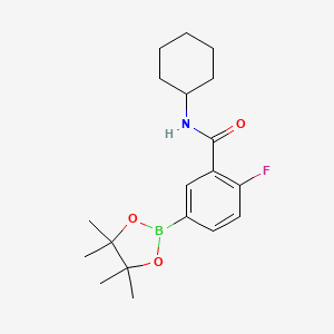 molecular formula C19H27BFNO3 B8242337 N-Cyclohexyl-2-fluoro-5-(4,4,5,5-tetramethyl-1,3,2-dioxaborolan-2-yl)benzamide 