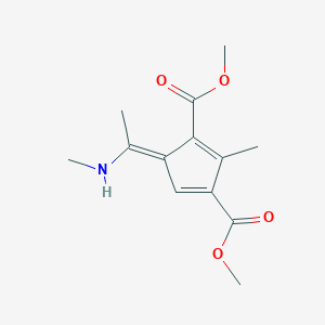 molecular formula C13H17NO4 B082428 1,3-Cyclopentadiene-1,3-dicarboxylic acid, 2-methyl-5-[1-(methylamino)ethylidene]-, dimethyl ester CAS No. 13061-79-5