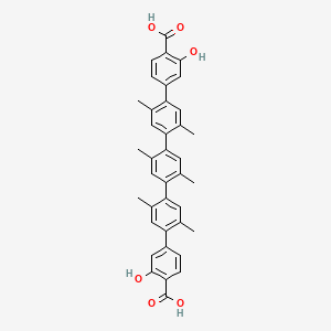 molecular formula C38H34O6 B8244239 4-[4-[4-[4-(4-carboxy-3-hydroxyphenyl)-2,5-dimethylphenyl]-2,5-dimethylphenyl]-2,5-dimethylphenyl]-2-hydroxybenzoic acid 