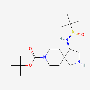 molecular formula C17H33N3O3S B8244653 Tert-butyl (4S)-4-[[(R)-tert-butylsulfinyl]amino]-2,8-diazaspiro[4.5]decane-8-carboxylate 