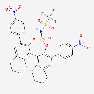 molecular formula C33H27F3N3O9PS B8245327 N-[10,16-bis(4-nitrophenyl)-13-oxo-12,14-dioxa-13λ5-phosphapentacyclo[13.8.0.02,11.03,8.018,23]tricosa-1(23),2,8,10,15,17-hexaen-13-yl]-1,1,1-trifluoromethanesulfonamide 