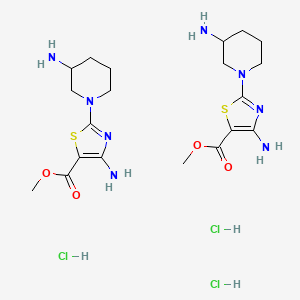 molecular formula C20H35Cl3N8O4S2 B8245692 Bis(methyl 4-amino-2-(3-aminopiperidin-1-yl)-1,3-thiazole-5-carboxylate) trihydrochloride 
