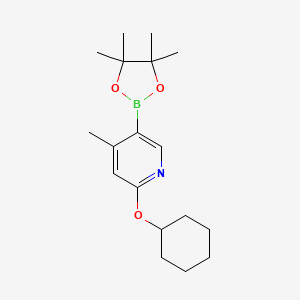 molecular formula C18H28BNO3 B8245837 2-(Cyclohexyloxy)-4-methyl-5-(4,4,5,5-tetramethyl-1,3,2-dioxaborolan-2-yl)pyridine 