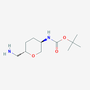 molecular formula C11H22N2O3 B8248236 tert-butyl N-[(3R,6S)-6-(aminomethyl)oxan-3-yl]carbamate 