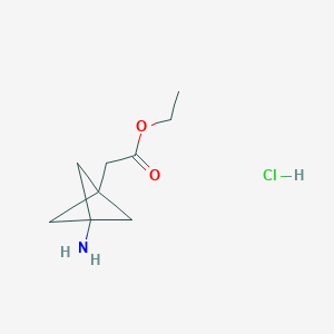 molecular formula C9H16ClNO2 B8248546 ethyl 2-(3-amino-1-bicyclo[1.1.1]pentanyl)acetate;hydrochloride 