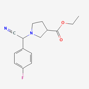 molecular formula C15H17FN2O2 B8251512 Ethyl 1-(cyano(4-fluorophenyl)methyl)pyrrolidine-3-carboxylate 