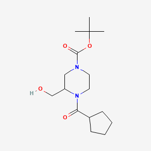 molecular formula C16H28N2O4 B8252930 tert-Butyl 4-(cyclopentanecarbonyl)-3-(hydroxymethyl)piperazine-1-carboxylate 