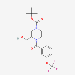 molecular formula C18H23F3N2O5 B8252977 tert-Butyl 3-(hydroxymethyl)-4-(3-(trifluoromethoxy)benzoyl)piperazine-1-carboxylate 