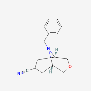 molecular formula C15H18N2O B8254527 Exo-9-benzyl-3-oxa-9-azabicyclo[3.3.1]nonane-7-carbonitrile 