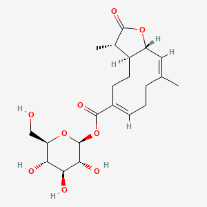 molecular formula C21H30O9 B8255258 [(2S,3R,4S,5S,6R)-3,4,5-trihydroxy-6-(hydroxymethyl)oxan-2-yl] (3S,3aS,6E,10Z,11aS)-3,10-dimethyl-2-oxo-3a,4,5,8,9,11a-hexahydro-3H-cyclodeca[b]furan-6-carboxylate 