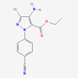 molecular formula C13H11BrN4O2 B8258360 Ethyl 4-amino-5-bromo-2-(4-cyanophenyl)pyrazole-3-carboxylate 