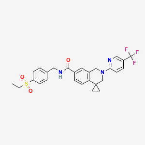 molecular formula C27H26F3N3O3S B8259695 N-[(4-ethylsulfonylphenyl)methyl]-2-[5-(trifluoromethyl)pyridin-2-yl]spiro[1,3-dihydroisoquinoline-4,1'-cyclopropane]-7-carboxamide 
