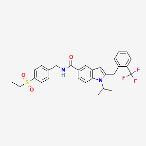 molecular formula C29H29F3N2O3S B8259725 N-[(4-ethylsulfonylphenyl)methyl]-1-propan-2-yl-2-[[2-(trifluoromethyl)phenyl]methyl]indole-5-carboxamide 