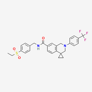 molecular formula C28H27F3N2O3S B8259729 N-[(4-ethylsulfonylphenyl)methyl]-2-[4-(trifluoromethyl)phenyl]spiro[1,3-dihydroisoquinoline-4,1'-cyclopropane]-7-carboxamide 