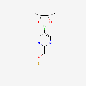 molecular formula C17H31BN2O3Si B8259798 2-(((tert-Butyldimethylsilyl)oxy)methyl)-5-(4,4,5,5-tetramethyl-1,3,2-dioxaborolan-2-yl)pyrimidine 