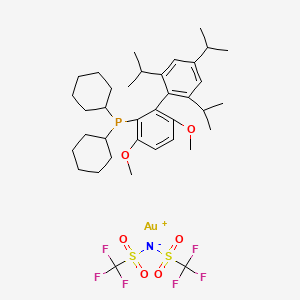 molecular formula C37H53AuF6NO6PS2 B8260087 Bis(trifluoromethylsulfonyl)azanide;dicyclohexyl-[3,6-dimethoxy-2-[2,4,6-tri(propan-2-yl)phenyl]phenyl]phosphane;gold(1+) 