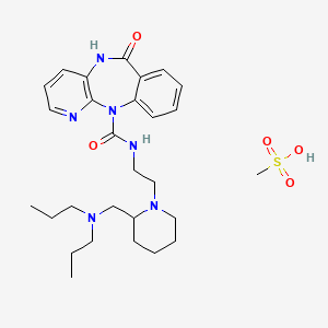 molecular formula C28H42N6O5S B8260551 5,11-Dihydro-11-(((2-(2-((dipropylamino)methyl)-1-piperidinyl)ethyl)amino)carbonyl)-6H-pyrido(2,3-b)(1,4)-benzodiazepin-6-one methanesulfonate 