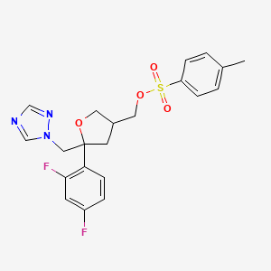 molecular formula C21H21F2N3O4S B8261412 (5R-cis)-Toluene-4-sulfonic acid 5-(2,4-difluorophenyl)-5-(1H-1,2,4-triazol-1-yl)methyltetrahydrofuran-3-ylmethyl ester 