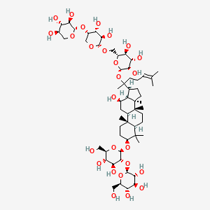 molecular formula C58H98O26 B8261693 (2S,3R,4S,5S,6R)-2-({2-[(1S,3aR,3bR,5aR,7S,9aR,9bR,11R,11aR)-7-{[(2R,3R,4S,5S,6R)-4,5-dihydroxy-6-(hydroxymethyl)-3-{[(2S,3R,4S,5S,6R)-3,4,5-trihydroxy-6-(hydroxymethyl)oxan-2-yl]oxy}oxan-2-yl]oxy}-11-hydroxy-3a,3b,6,6,9a-pentamethyl-dodecahydro-1H-cyclopenta[a]phenanthren-1-yl]-6-methylhept-5-en-2-yl}oxy)-6-({[(2S,3R,4R,5S)-3,4-dihydroxy-5-{[(2S,3R,4S,5R)-3,4,5-trihydroxyoxan-2-yl]oxy}oxan-2-yl]oxy}methyl)oxane-3,4,5-triol 