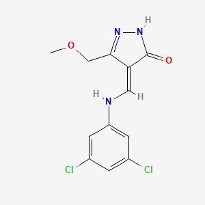 molecular formula C12H11Cl2N3O2 B8261990 (4E)-4-[(3,5-dichloroanilino)methylidene]-3-(methoxymethyl)-1H-pyrazol-5-one 