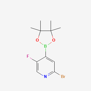 molecular formula C11H14BBrFNO2 B8263577 2-Bromo-5-fluoro-4-(4,4,5,5-tetramethyl-1,3,2-dioxaborolan-2-yl)pyridine 