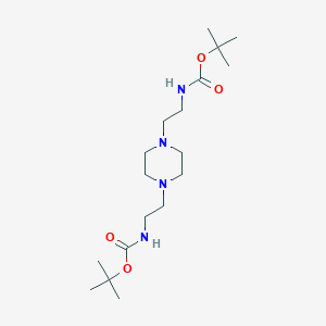 molecular formula C18H36N4O4 B8264019 tert-butyl N-[2-[4-[2-[(2-methylpropan-2-yl)oxycarbonylamino]ethyl]piperazin-1-yl]ethyl]carbamate 