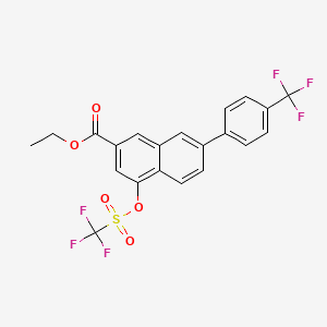 molecular formula C21H14F6O5S B8264192 Ethyl 7-(4-(trifluoromethyl)phenyl)-4-(((trifluoromethyl)sulfonyl)oxy)-2-naphthoate 