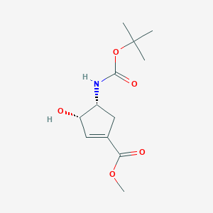 molecular formula C12H19NO5 B8264288 methyl (3S,4R)-4-(tert-butoxycarbonylamino)-3-hydroxy-cyclopentene-1-carboxylate 