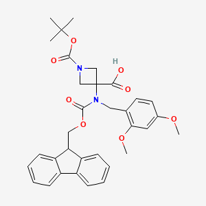 molecular formula C33H36N2O8 B8265674 3-((((9H-FLUOREN-9-YL)METHOXY)CARBONYL)(2,4-DIMETHOXYBENZYL)AMINO)-1-(TERT-BUTOXYCARBONYL)AZETIDINE-3-CARBOXYLIC ACID 