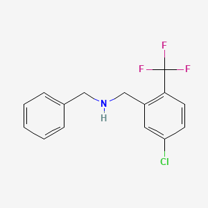 molecular formula C15H13ClF3N B8267475 N-Benzyl-1-(5-chloro-2-(trifluoromethyl)phenyl)methanamine 
