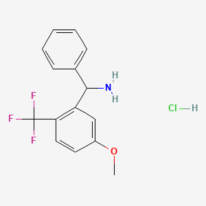 molecular formula C15H15ClF3NO B8267537 (5-Methoxy-2-(trifluoromethyl)phenyl)(phenyl)methanamine hydrochloride 