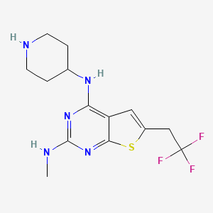 molecular formula C14H18F3N5S B8269644 N2-methyl-N4-(4-piperidyl)-6-(2,2,2-trifluoroethyl)thieno[2,3-d]pyrimidine-2,4-diamine 