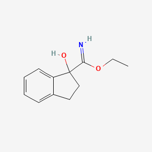 molecular formula C12H15NO2 B8274361 Ethyl-1-hydroxyindan-1-carboximidate 