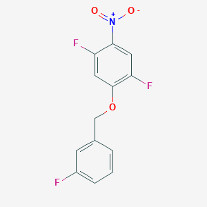 molecular formula C13H8F3NO3 B8276523 1,4-Difluoro-2-(3-fluoro-benzyloxy)-5-nitrobenzene 
